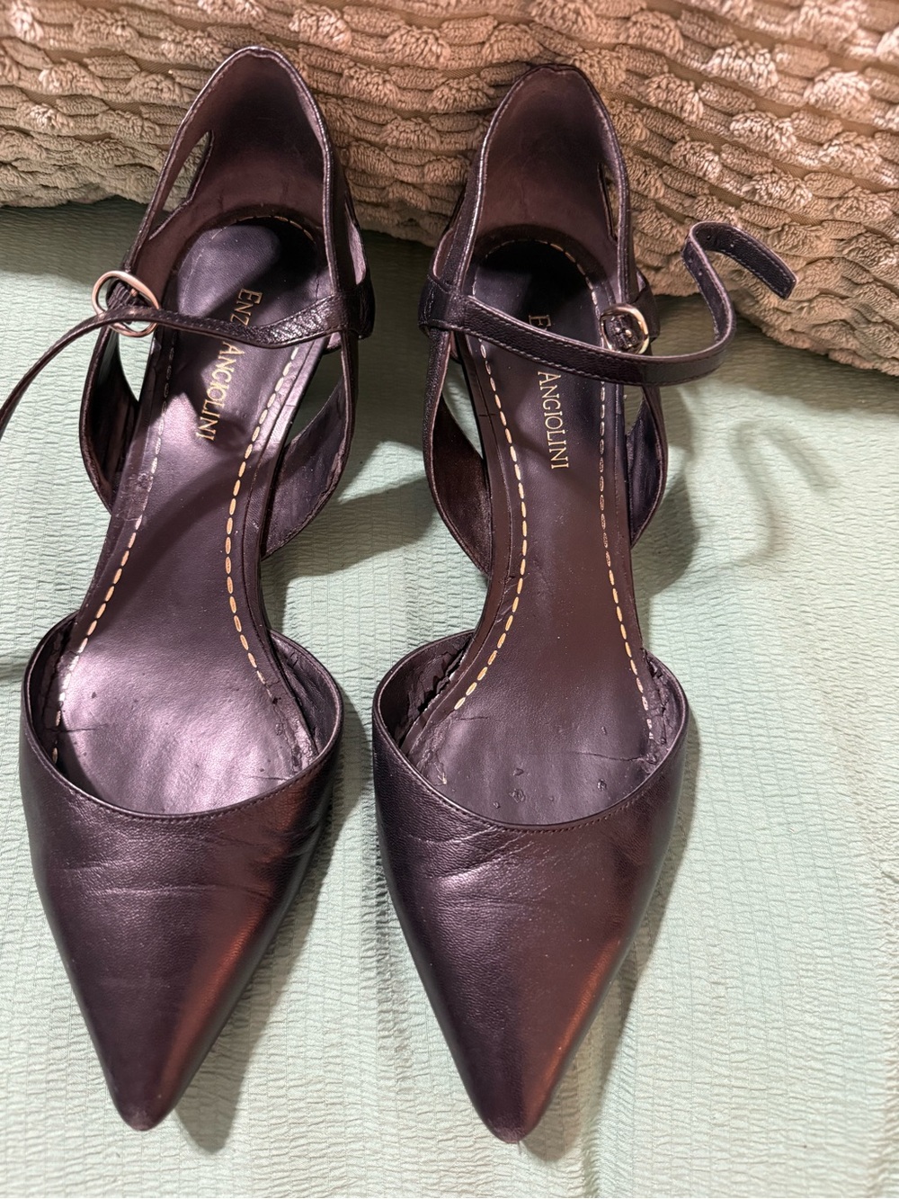 Enzo Angiolini Black Pointed Toe Ankle Strap Heels